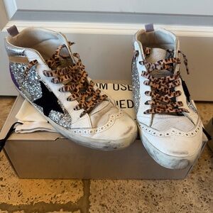 Golden Goose Silver and Black High-Top Sneakers